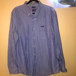 Chaps blue and white striped button down